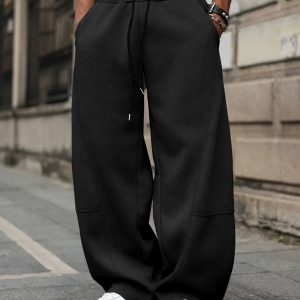 Oversized Drawstring Sweat Pants in Black