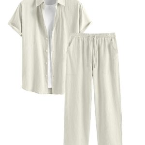 Two Piece Outfits Summer Comfortable Casual Short Sleeves Shirt And Pant Without Tee