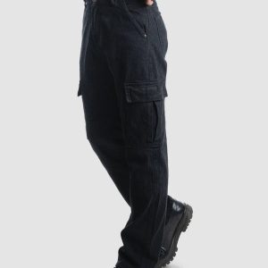 High-Rise Low Distress Black Cargo Jeans