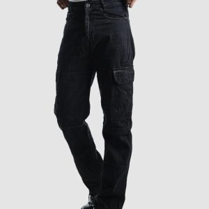 Straight Fit High-Rise Black Cargo Jeans