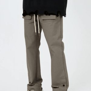 Summer Thin Cargo Double Button Grey Pants