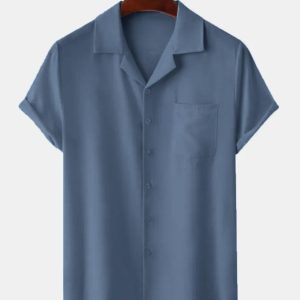 Solid Color Short Sleeve Streetwear Shirt In Blue