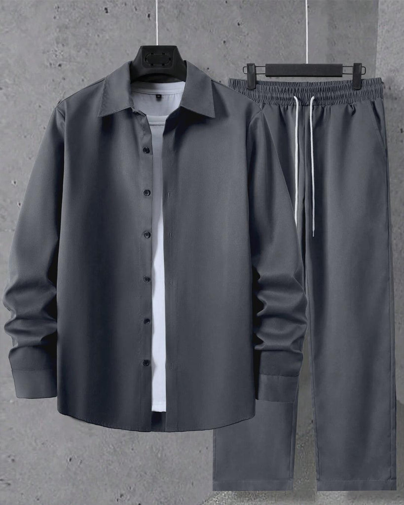 Casual Solid Color Long Sleeve Shirt And Long Pant Set