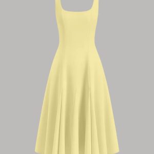 Vanilla Square Neck Sleeveless Fit and Flare Midi Dress
