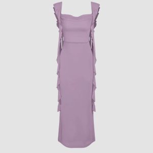 Mesh Ruffle Lilac Maxi Dress