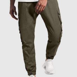 Streetwear Multi-Pocket Drawstring Beam Feet Olive Green Cargo Pants